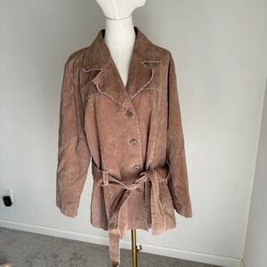 Vintage Plus Size Belted Suede Jacket‎ Tan Brown Leather Belted Jacket 1X